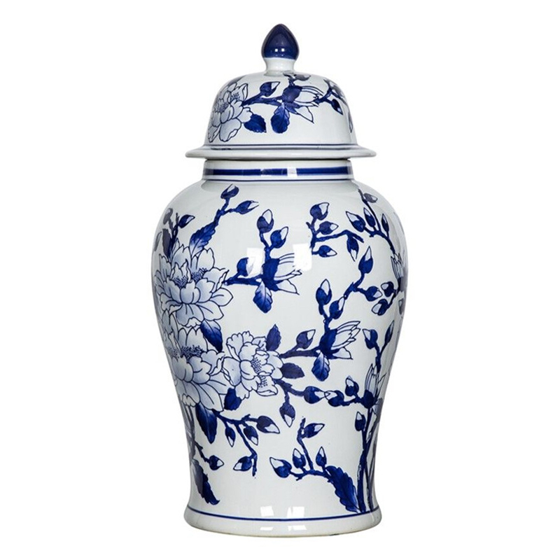 Ваза с крышкой и синим цветочным узором Blue & White Ornament Белый Синий Ваза с крышкой и синим цветочным узором Blue & White Ornament Белый Синий в Уфе | Loft Concept