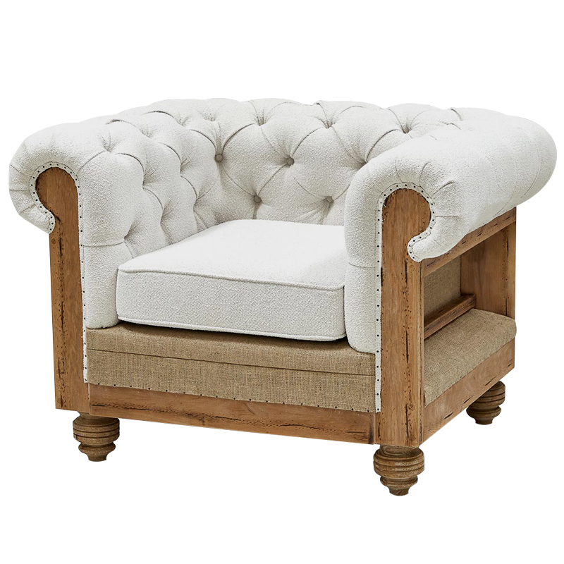 Кресло Deconstructed Chesterfield Armchair White Boucle Белый Древесина в Уфе | Loft Concept 