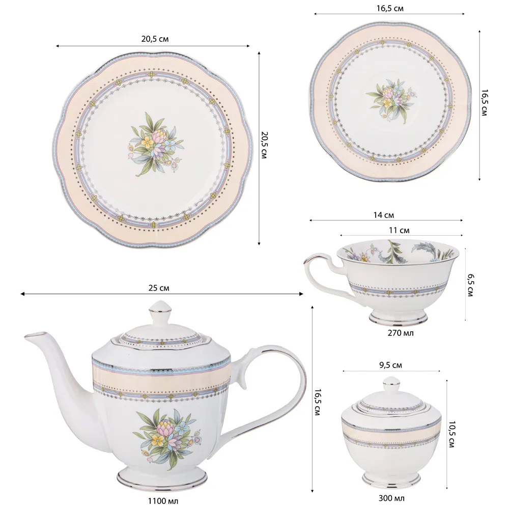 Чайный сервиз из фарфора на 6 персон 20 предметов Tea Flower Set в Уфе