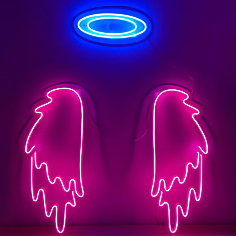 Неоновая настенная лампа Pink Wings Neon Wall Lamp Розовый Синий в Уфе | Loft Concept 