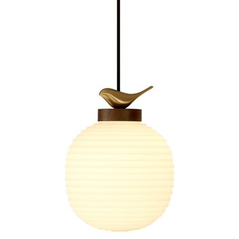 Светильник с птичкой Bird On a Lantern Hanging Lamp Коричневый Белое матовое стекло Латунь в Уфе | Loft Concept 