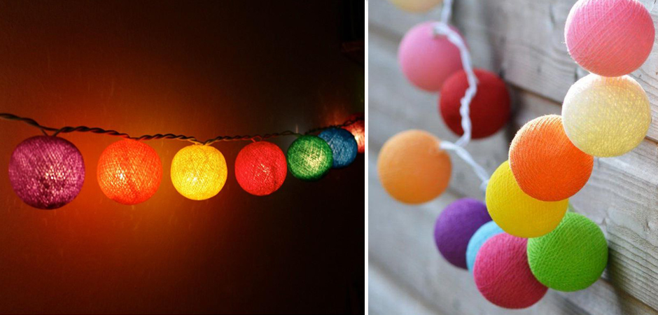 Гирлянда хлопковые фонарики Сotton Ball Rainbow - Loft-Concept в Уфе