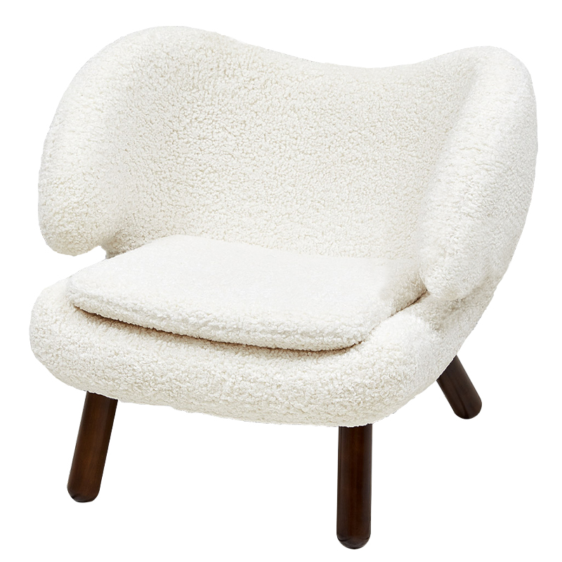 Кресло из белой ткани букле с ножками из массива ясеня Boucle Caldwell White Armchair Белый Коричневый в Уфе | Loft Concept 