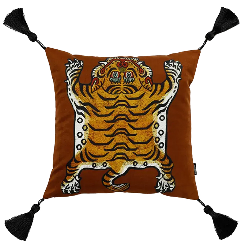 Коричневая Подушка Тибетский Тигр TIBETAN TIGER Коричневый Золотой Бежевый в Уфе | Loft Concept 