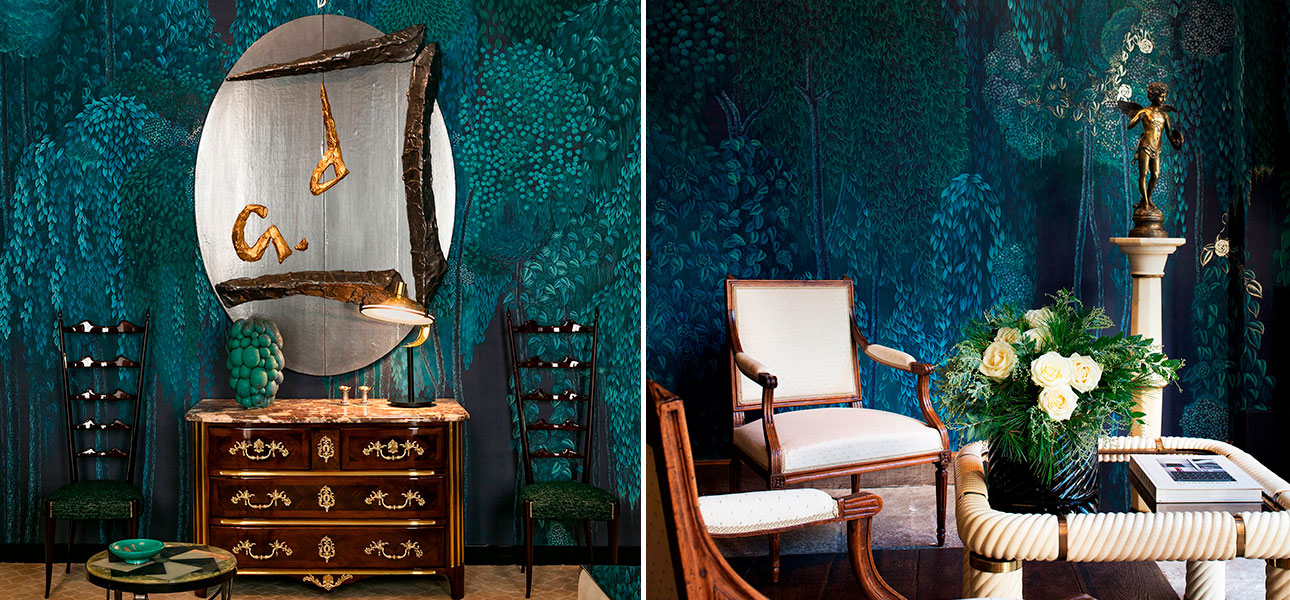 Обои ручная роспись Hippolyta’s Forest Original colourway on Empire Blue dyed silk - фото №1