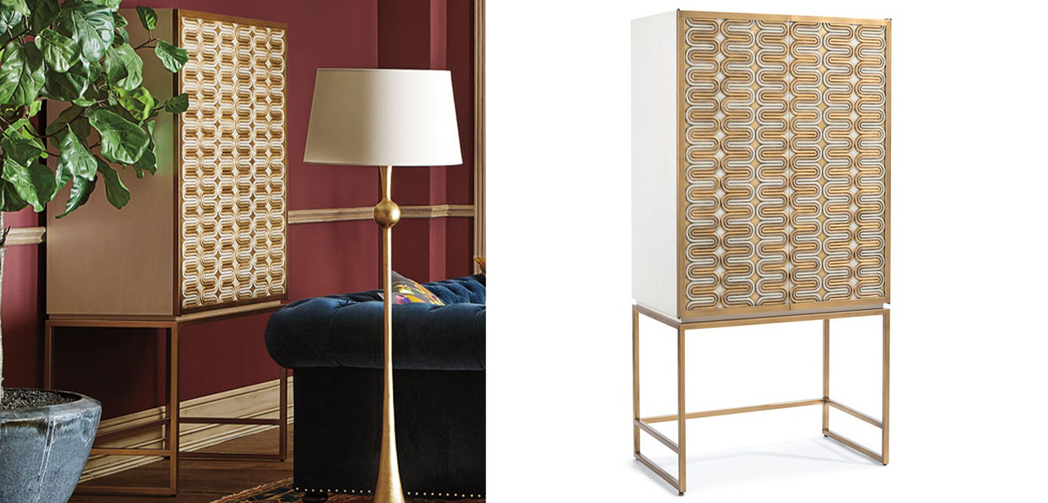 Шкаф Park Avenue Brass Wave Pattern Bar Cabinet - фото