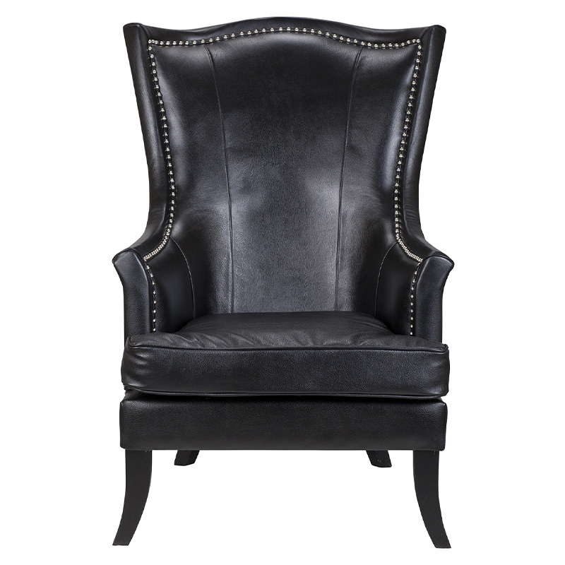 Кресло из натуральной кожи на 4-х деревянных ножках из массива бука Daniel Leather Armchair black Черный в Уфе | Loft Concept 