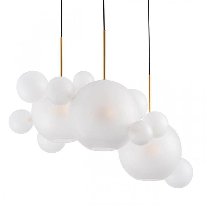 Светодиодный светильник Giopato & Coombes Bollr  Bubble Chandelier Circle матовое белое стекло 3 плафона Белый Золотой в Уфе | Loft Concept 