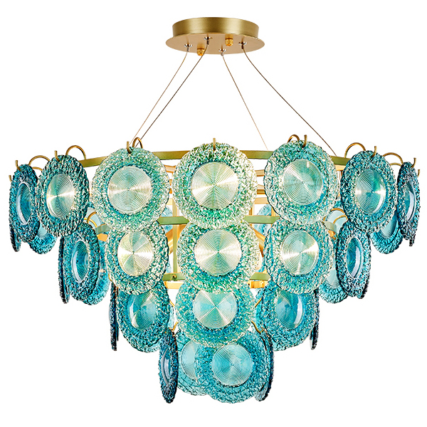 Люстра Blue Glass disk Chandelier Золотой Голубой в Уфе | Loft Concept 