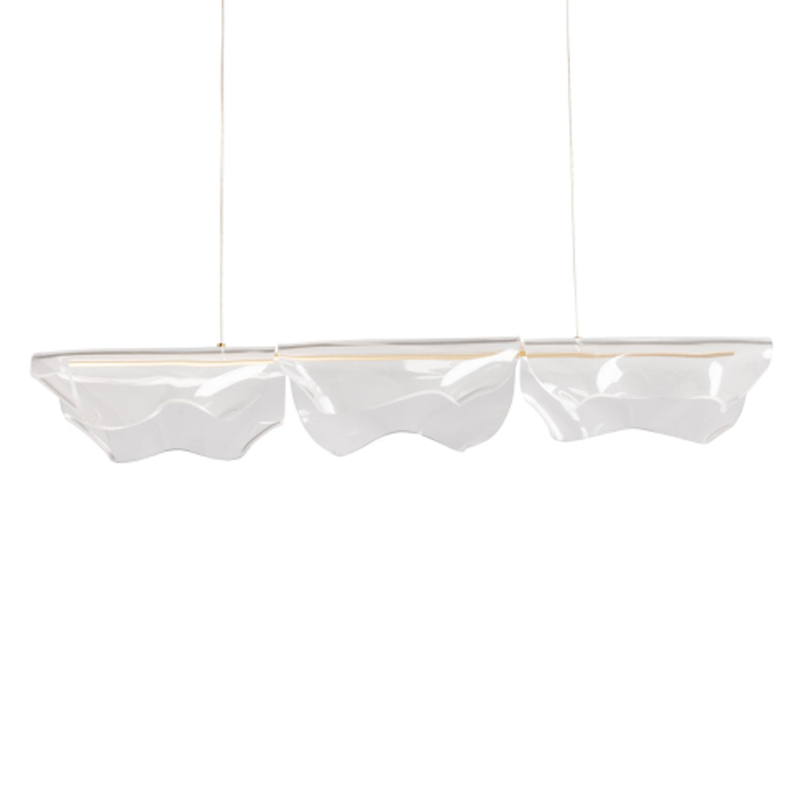 Люстра линейная с 3-мя белыми волнистыми плафонами Wave Line Золотой Прозрачный в Уфе | Loft Concept 