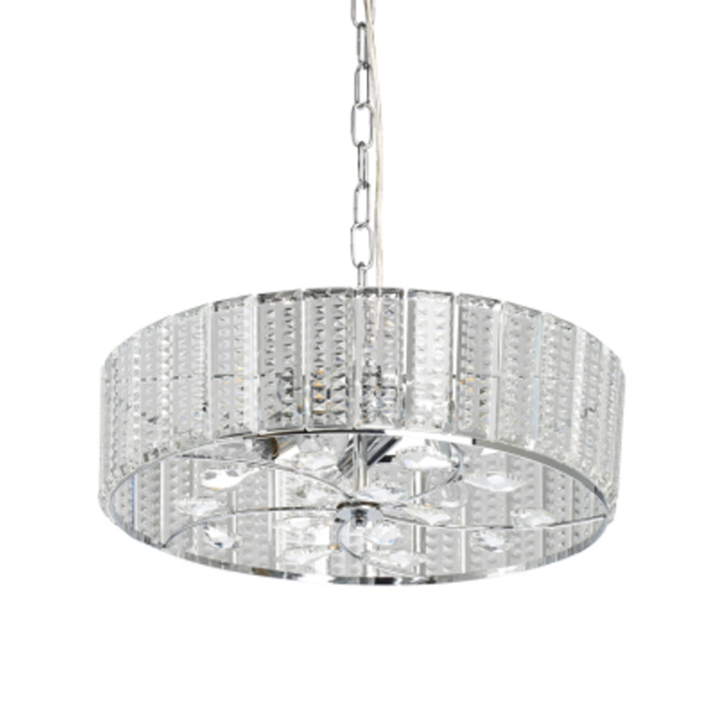 Люстра круглая на цепи цвета хром с прозрачными рельефными хрустальными пластинами Textured Glass Chandelier Серебряный Прозрачный в Уфе | Loft Concept 