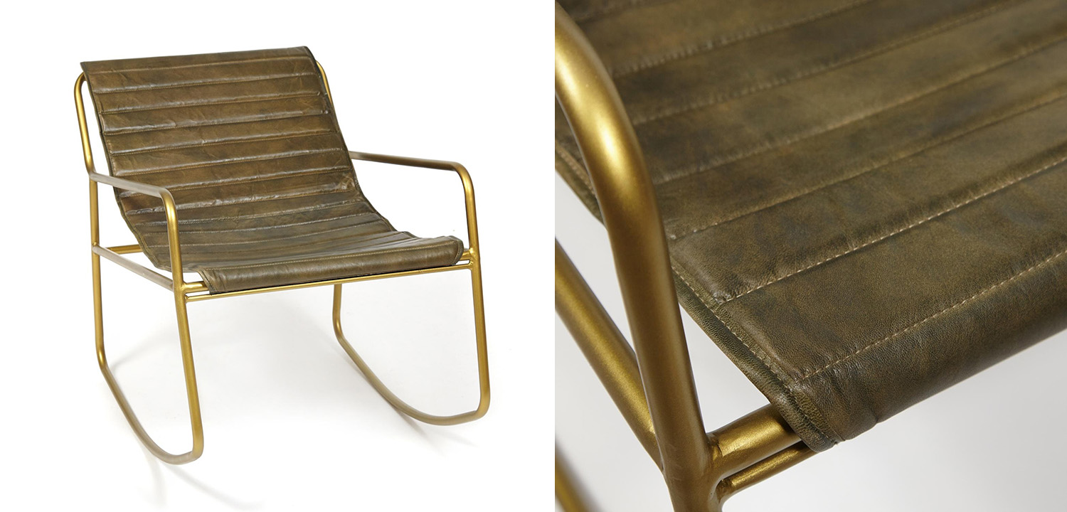 Кресло-качалка Industrial buffalo leather rocking chair - фото