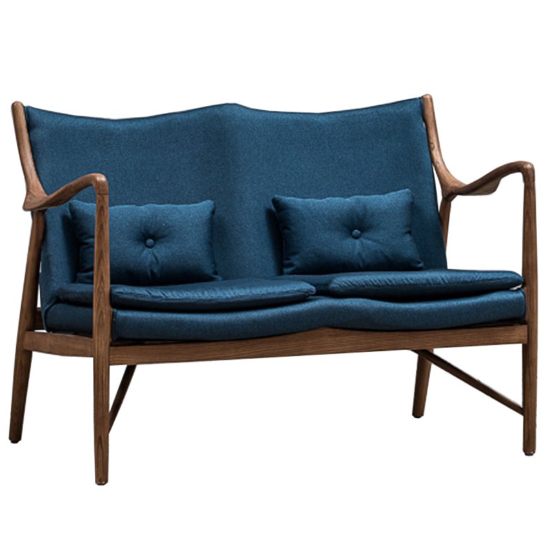 Диван Makeshift Loveseat Sofa blue linen Синий Дерево Табак в Уфе | Loft Concept 