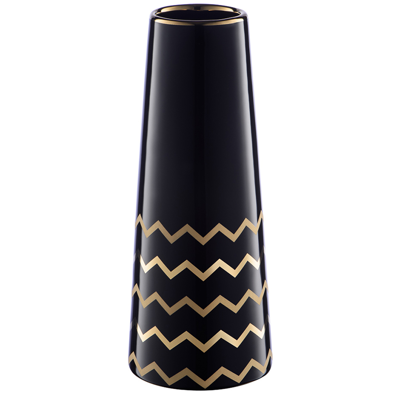 Ваза Black Chevron Gold Vase Глянцевый черный Глянцевое золото в Уфе | Loft Concept 