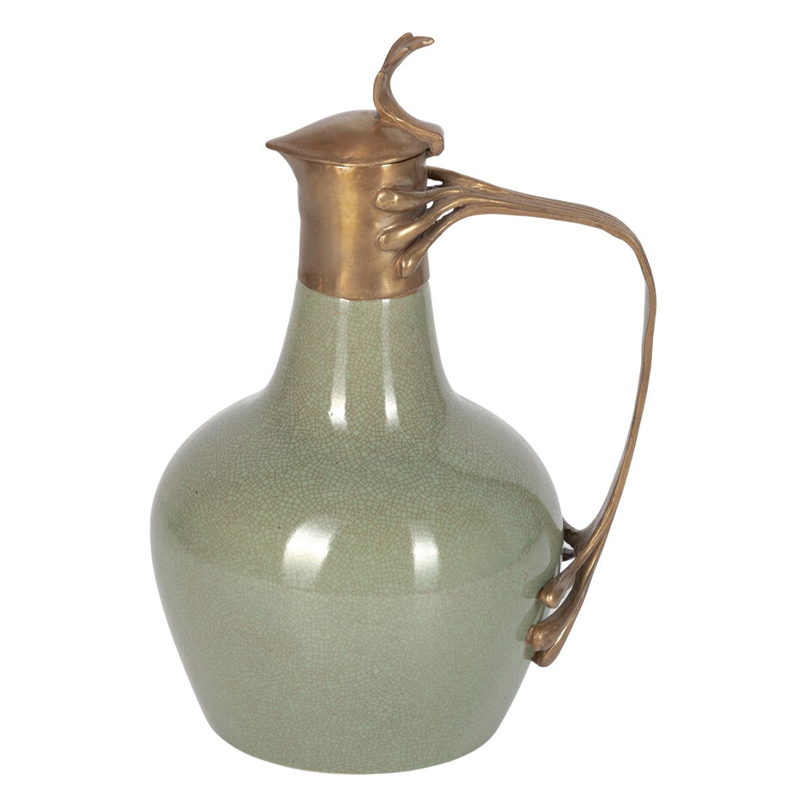 Кувшин зеленого цвета из фарфора с бронзовой крышкой и изогнутой ручкой Eden Garden porcelain and bronze Зеленый Бронза Кувшин зеленого цвета из фарфора с бронзовой крышкой и изогнутой ручкой Eden Garden porcelain and bronze Зеленый Бронза в Уфе | Loft Concept