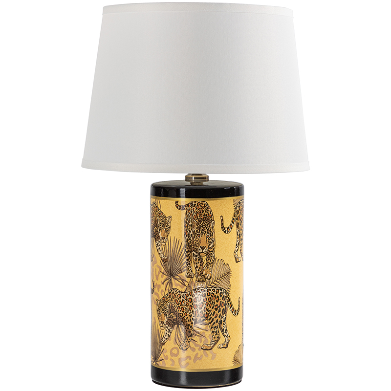 Настольная лампа с абажуром Leopard Lampshade Yellow White Желтый Белый Черный в Уфе | Loft Concept 