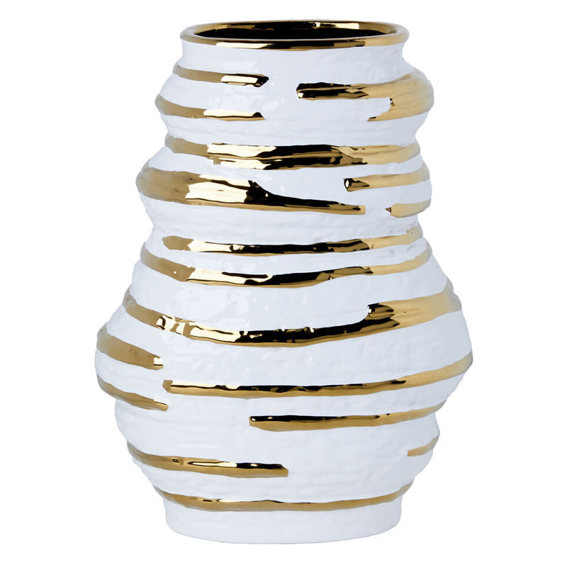 Ваза белая с рельефной поверхностью и золотыми полосами Vase Beehive Белый Золотой в Уфе | Loft Concept 