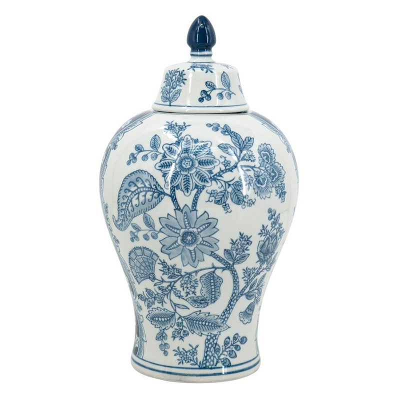 Ваза с крышкой и голубым цветочным рисунком 37 см Blue & White Ornament Белый Голубой Ваза с крышкой и голубым цветочным рисунком 37 см Blue & White Ornament Белый Голубой в Уфе | Loft Concept