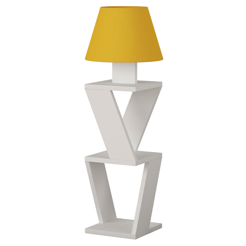 Торшер с белым каркасом с 2-мя полками и желтым тканевым абажуром KOZENA SIDE FLOOR LAMP YELLOW Белый Желтый в Уфе | Loft Concept 