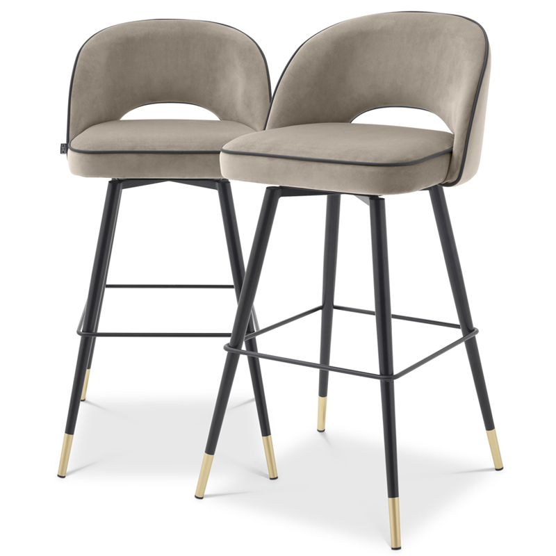 Комплект барных стульев Eichholtz Bar Stool Cliff set of 2 greige Черный Латунь Бежево-серый в Уфе | Loft Concept 