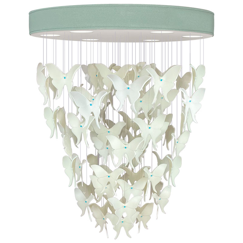 Люстра Белые Бабочки Светло-Зеленая база Night Butterflies Chandelier Зеленый Белый в Уфе | Loft Concept 