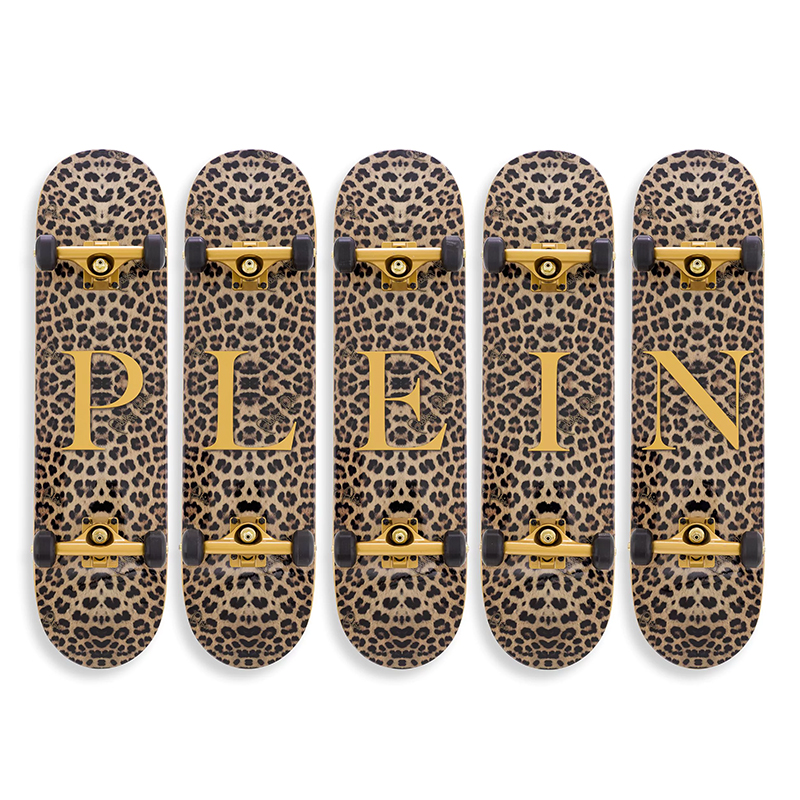 Арт-объект на стену Philipp Plein Skateboard Leopard PLEIN Бежевый Коричневый Черный Золотой в Уфе | Loft Concept 