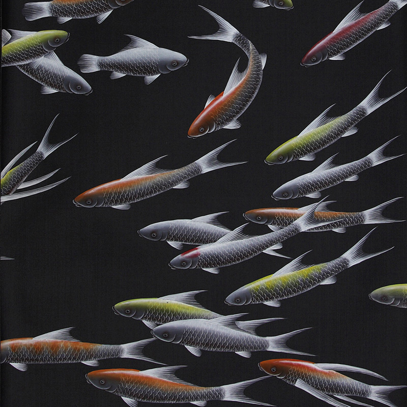 Обои ручная роспись Fishes Koi on Pitch dyed silk  в Уфе | Loft Concept 