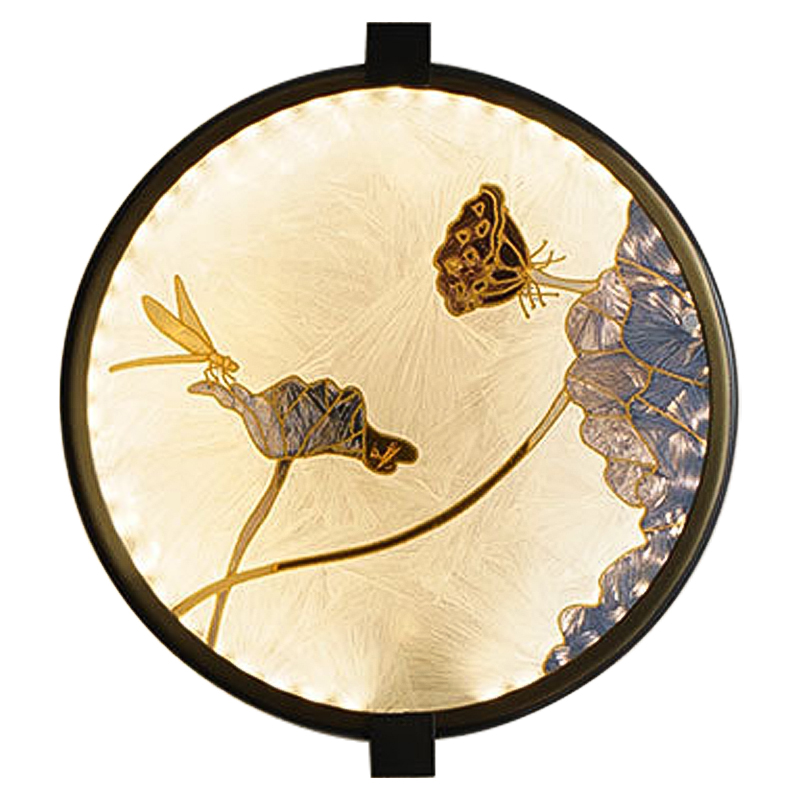 Настенный светильник Lotus Flowers and Dragonfly Round Wall Lamp Черный Латунь Бежевый Серый в Уфе | Loft Concept 