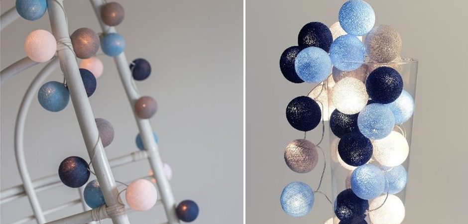 Гирлянда хлопковые фонарики Сotton Ball Sailor Blue - Loft-Concept в Уфе