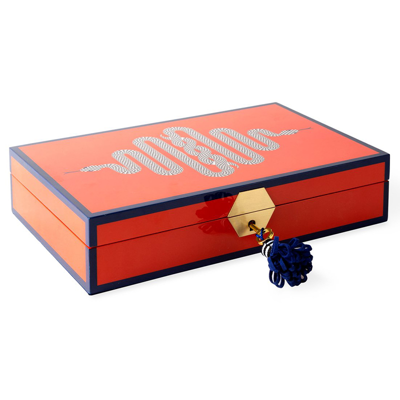 Шкатулка EDEN LACQUER JEWELRY BOX Jonathan Adler Оранжевый Синий Золотой Белый Черный в Уфе | Loft Concept 