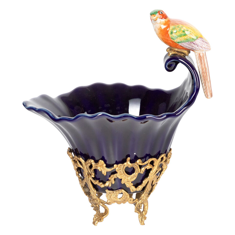 Чаша темно-синего цвета из фарфора с разноцветной птичкой Eden Garden porcelain and bronze Темно-синий Бронза Мульти Чаша темно-синего цвета из фарфора с разноцветной птичкой Eden Garden porcelain and bronze Темно-синий Бронза Мульти в Уфе | Loft Concept