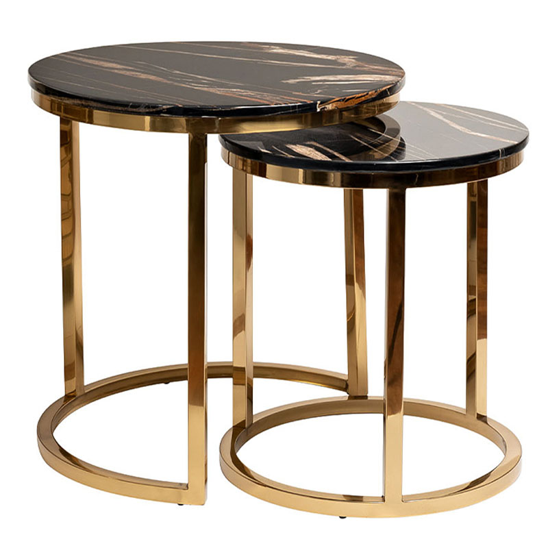 Комплект приставных столов Hewdonald Black Side Tables Глянцевое золото Черный в Уфе | Loft Concept 