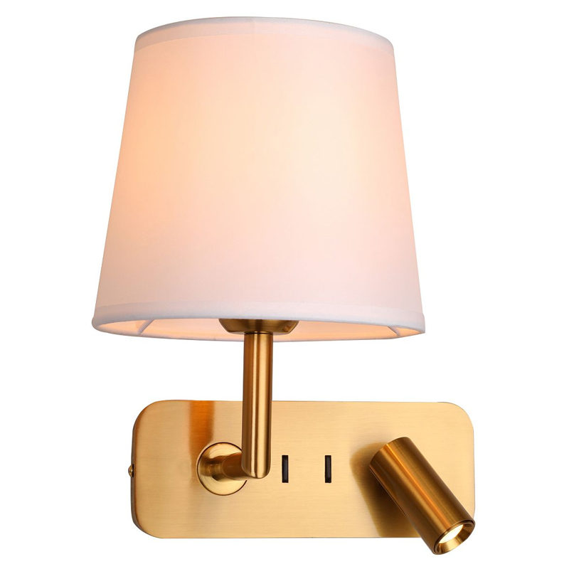 Бра с абажуром Trumpet Lamp Brass 2 лампы Латунь Белый Бежевый в Уфе | Loft Concept 