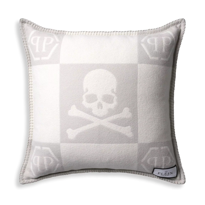 Подушка Philipp Plein Cushion Cashmere Skull 45 x 45 Grey Серый Белый в Уфе | Loft Concept 