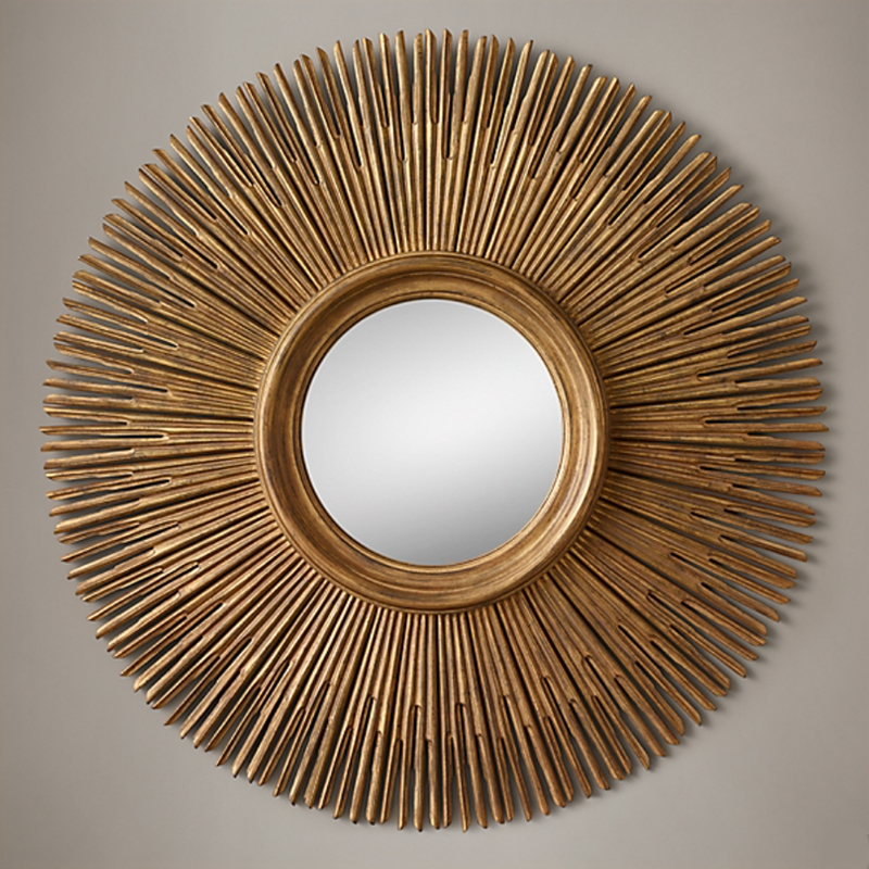 Restoration Hardware ROUND SUNBURST MIRROR Gold Винтажное Темное Золото  в Уфе | Loft Concept 