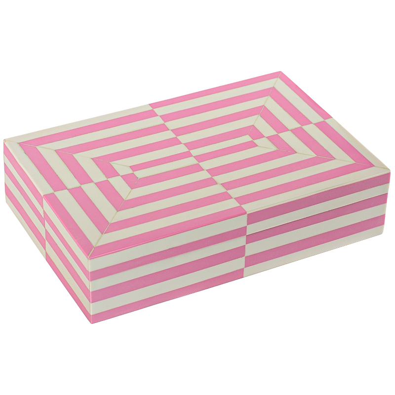 Шкатулка Pink White Stripes Bone Inlay Box Розовый Белый в Уфе | Loft Concept 