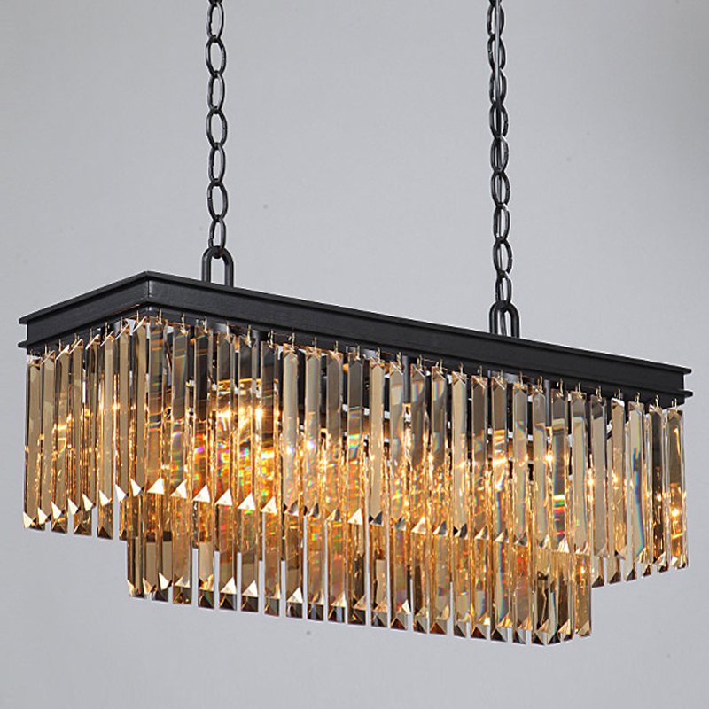 Люстра  Odeon Amber GLASS Rectangular Chandelier Black iron Янтарное стекло 80 Черный матовый в Уфе | Loft Concept 