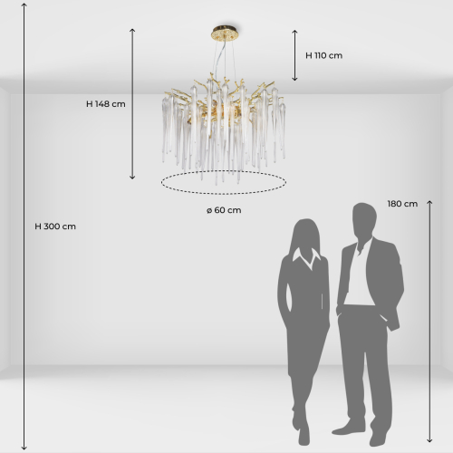 Люстра золотого цвета с декоративными ветками и длинными прозрачными стеклянными подвесами в форме сосулек Droplet Chandelier в Уфе