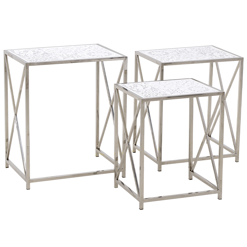 Комплект из 3-х приставных столов Hadiya Side Tables Хром Белый в Уфе | Loft Concept 