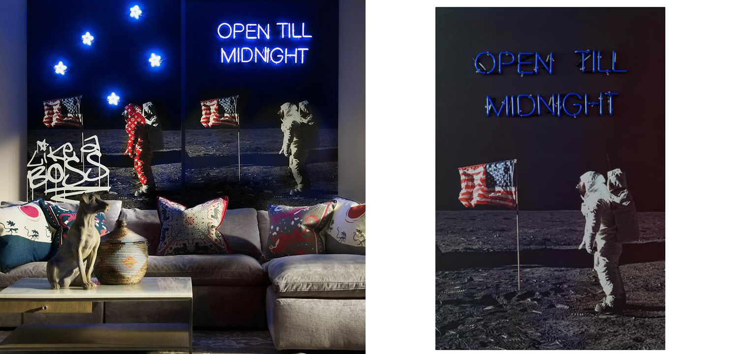 Дизайнерский Постер Неоновый светящийся Moon Landing - фото