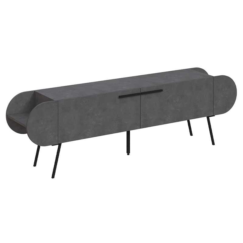 ТВ-тумба серая с 2-мя откидными дверцами и 2-мя открытыми полками CAPSULE TV STAND RETRO GREY Серый Черный в Уфе | Loft Concept 