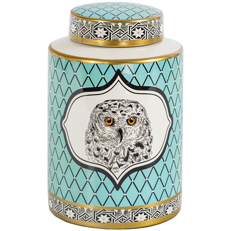 Ваза с крышкой Owl Collection Turquoise Vase Бирюзовый Черно-белый Золотой в Уфе | Loft Concept 