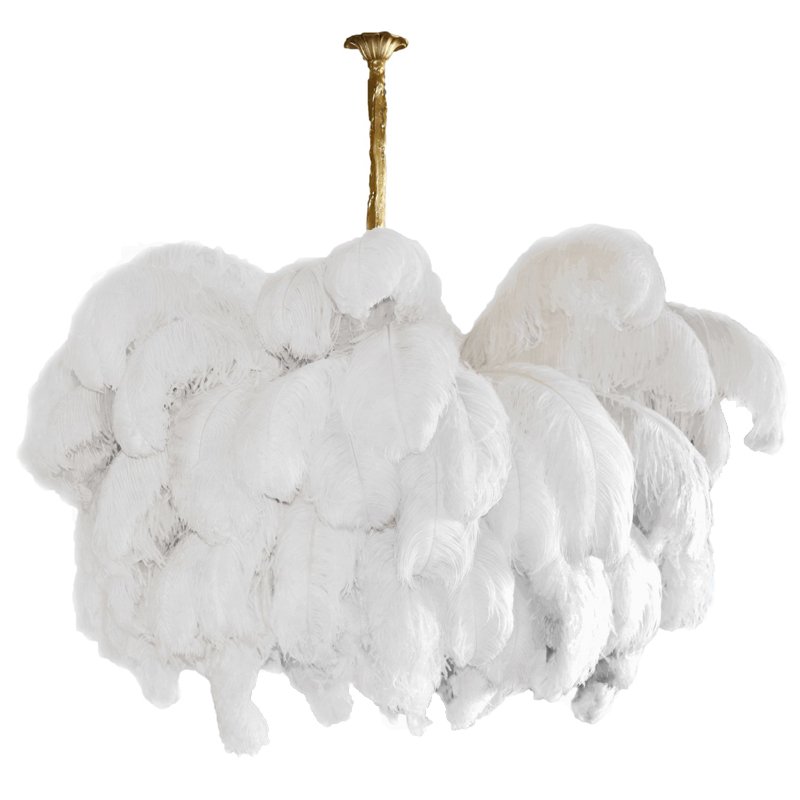 Люстра из страусиных перьев Extra Large Feather Chandelier GRAND TOUR Розовый пастельный Белый Серый Бежевый Латунь в Уфе | Loft Concept 