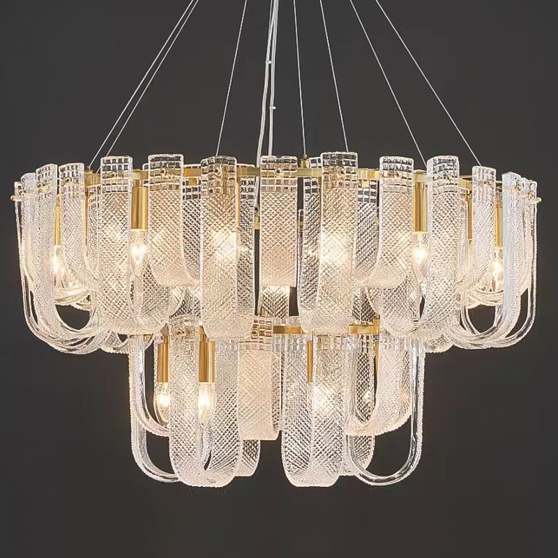 Люстра Prudence Textured Glass Two Tier Chandelier Прозрачное Стекло Золотой в Уфе | Loft Concept 