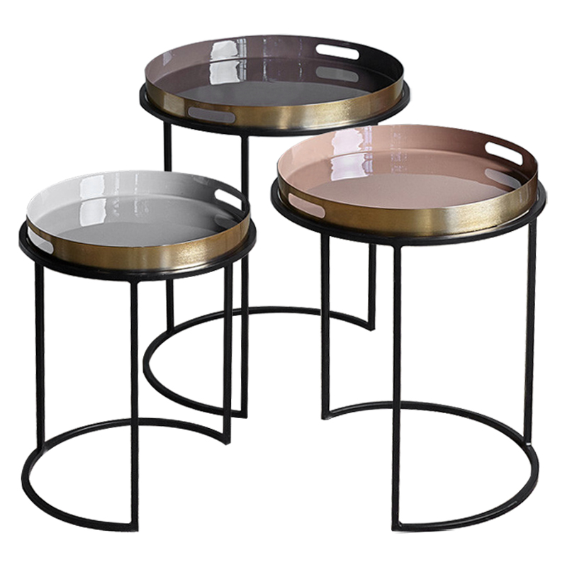 Комплект приставных столиков Bailey Side Tables Латунь Черный Белый Дымчатая Роза Коричневый в Уфе | Loft Concept 