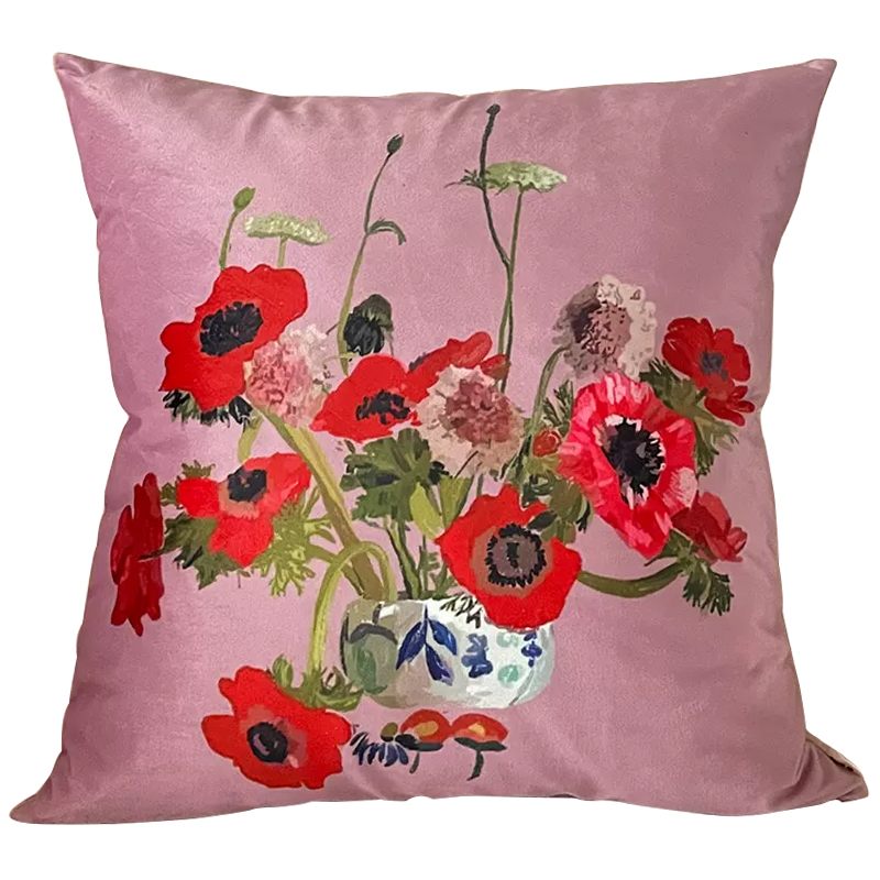 Декоративная подушка Red Poppy Flowers Pillow Розовый Красный Мульти в Уфе | Loft Concept 