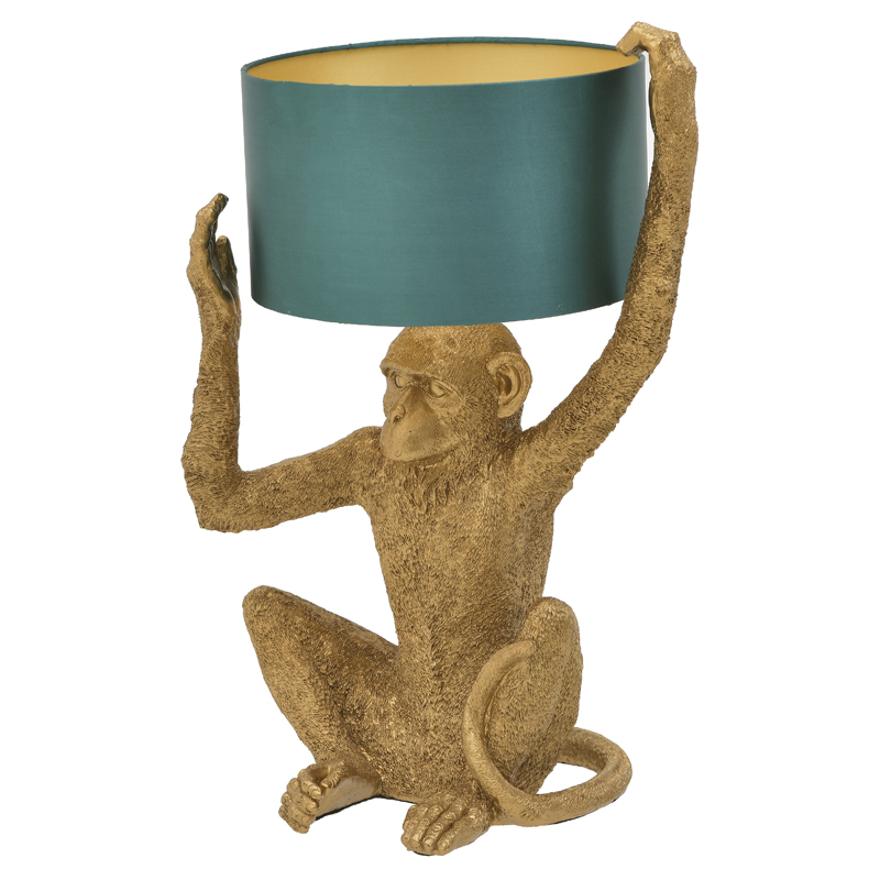 Настольная лампа Gold Monkey Holding Lampshade Золотой Бирюзовый в Уфе | Loft Concept 