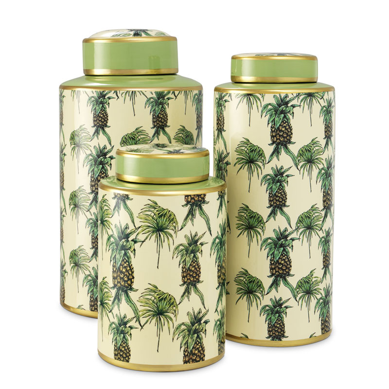 Комплект Ваз Eichholtz JAR PINEAPPLE SET OF 3 Бежевый Золотой Зеленый в Уфе | Loft Concept 