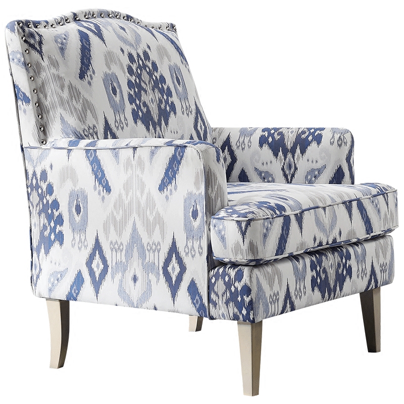 Кресло Armchair Ornament Blue Ikat Белый Светло-синий Бежевый в Уфе | Loft Concept 