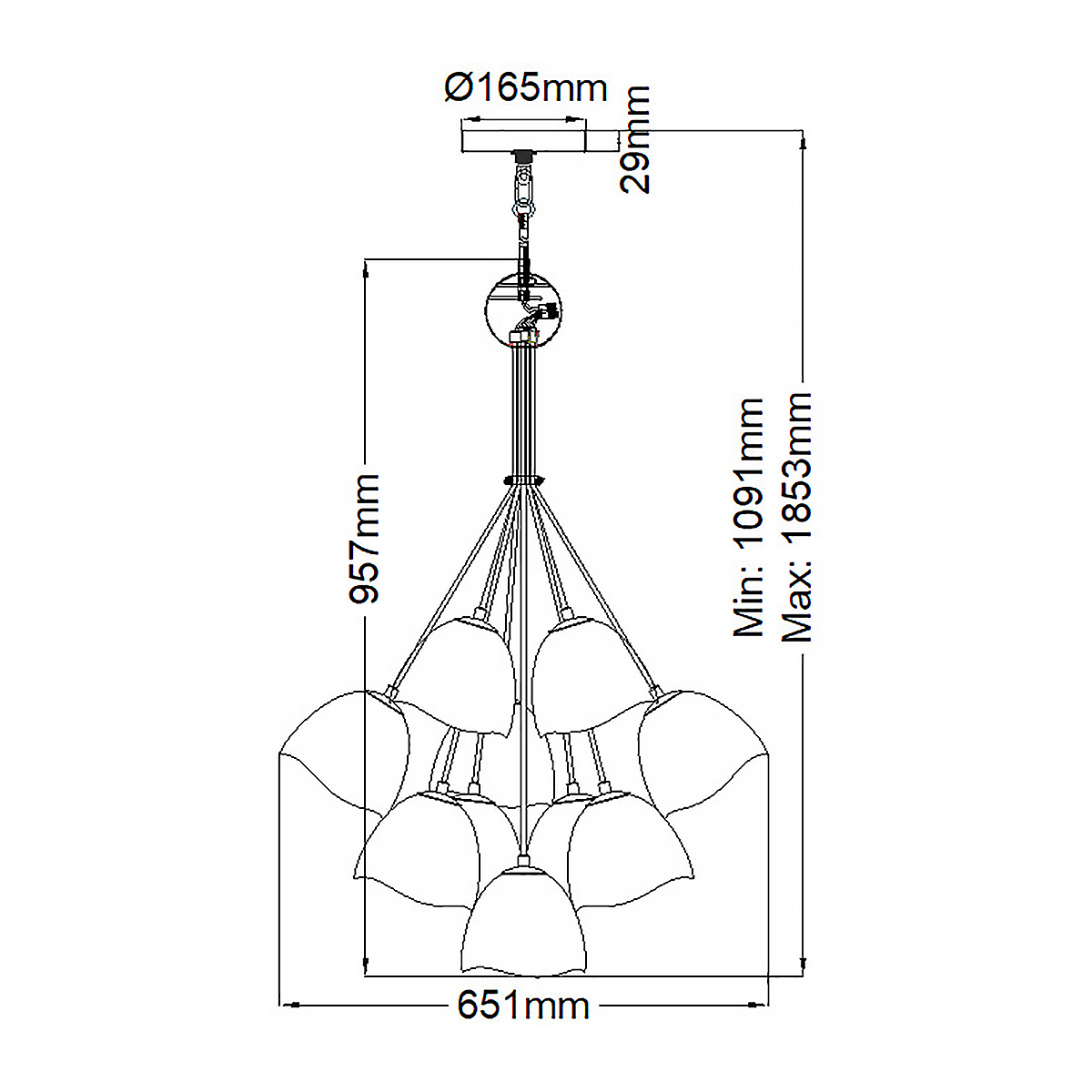 Люстра с 15-ю белыми  плафонами с золотой внутренней поверхностью Hinkley в Уфе